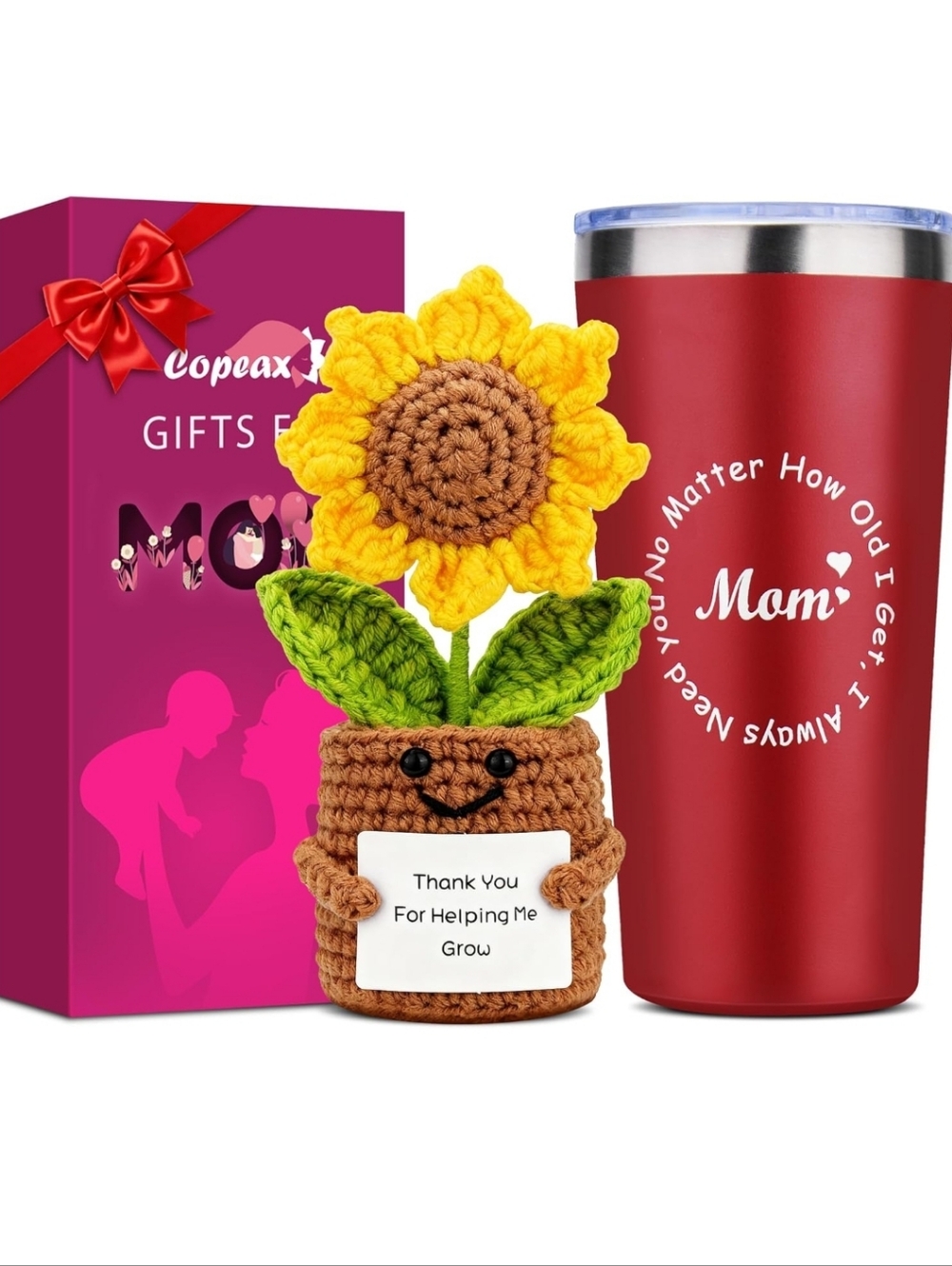 Red Stainless Steel Travel Tumbler 15 OZ Clear Lid Handmade Crochet Sunflower - Picture 5 of 14